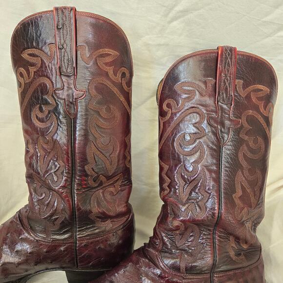 Lucchese Classic Size 10.5 D Full Quill Black Cherry Ostrich Boots Straight Heel main image 12